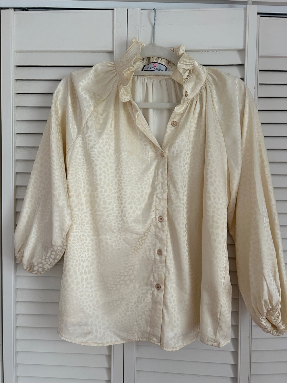 Ivory Ruffled Satin Blouse - Women's Top